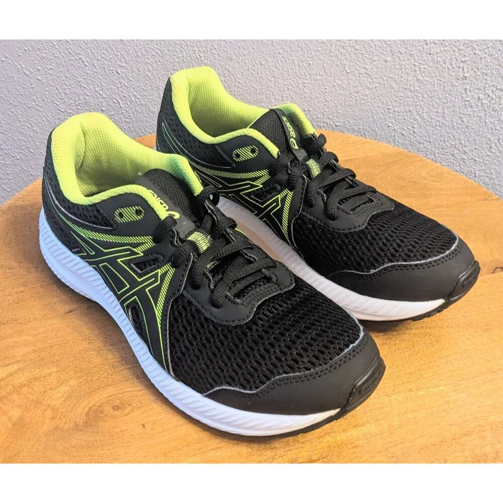 ASICS Contend 7 Kids Youth 5.5  Black Lime Green Sneakers Unisex 1014A192